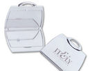 Purse Shaped Compact Mirror Laser Engraved 25 piece minimum order. Imprint area: 1-1/4" x 1-3/4". Standard packaging is a gift box.