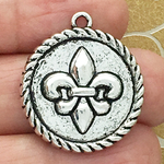 Silver Fleur De Lis Charm Wholesale on Disk in Pewter