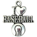 I Love Baseball Charm Pendant in Silver Pewter