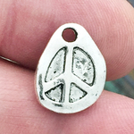 Teardrop Silver Peace Charm Pendant in Pewter