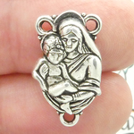 Rosary Centerpiece Virgin with Baby Jesus Silver Pewter
