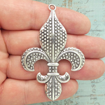 Silver Fleur De Lis Pendants Bulk in Pewter with Beaded Accents