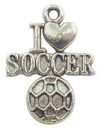 I Love Soccer Charm in Antique Silver Pewter