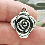 Rose Charm Antique Silver Pewter Large Flower Charm