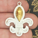 Fleur De Lis Charm in Antique Silver Pewter with Gold Tone Accent