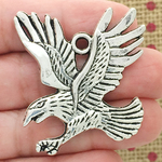 Eagle Charm Pendant with Spread Wings in Antique Silver Pewter