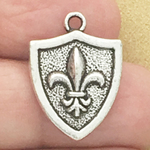 Shield Fleur De Lis Charm in Antique Silver Pewter