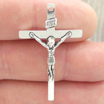 Crucifix Cross Charm Pendant Medium in Plain Antique Silver Pewter