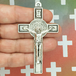 Saint Benedict Crucifix Cross Charm Pendant Extra Large in Tibetan Silver