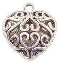Double Sided Filigree Heart Charm Pendant with Antique Silver Pewter Medium