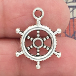Wheel of Ship Charm in Antique Silver Pewter Nautical Charm