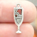 Wine Glass Charm in Antique Silver Pewter