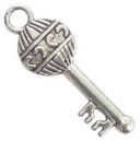 Key Charm in Antique Silver Pewter with Balloon Design