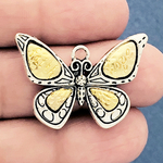 Butterfly Charms for Jewelry Making Silver Pewter with Gold Accents