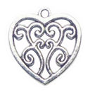 Filigree Heart Charm Pendant with Antique Silver Pewter Small