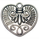 Heart Charm Pendant with Design Antique Silver Pewter Large