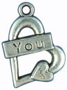 Heart Charm Pendant with Word Love You Antique Silver Pewter