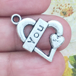 Love Heart Charm Pendant Silver Pewter
