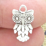 Owl Charm Small in Antique Silver Pewter Bird Charm