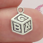 Alphabet Block Baby Charm Antique Silver Pewter