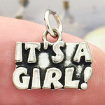 It's a Girl Baby Charm Antique Silver Pewter