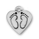 Foot Print Heart Baby Charm Antique Silver Pewter