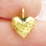 Puffed Heart Charm in Antique Gold Pewter Small