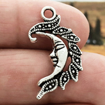 Crescent Moon Charm Pendant in Antique Silver Pewter