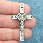 Simple Crucifix Cross Charm Pendant Medium in Antique Silver Pewter
