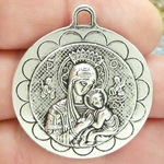Mary and Baby Jesus Medal Bulk in Antique Silver Pewter Large