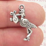 Stork with Baby Charms Wholesale in Silver Pewter