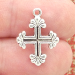 Small Silver Cross Charms Wholesale in Pewter