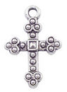 Cross Charm with Bead Accents in Antique Silver Pewter