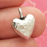 Puffed Heart Charm in Antique Silver Pewter Small