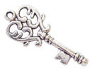 Key Charm in Antique Silver Pewter with Heart Design