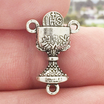 Eucharist with Chalice Christian Religious Charm Rosary Center in Antique Silver Pewter