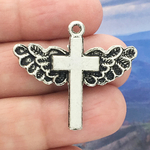 Angel Wings Cross Charm in Silver Pewter