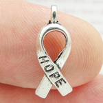 Awareness Ribbon Charm in Antique Silver Pewter with Hope