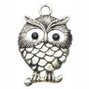Owl Charm Medium in Antique Silver Pewter with Black Crystal Eyes