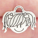 Little Girl Head Charm Silver in Antique Pewter