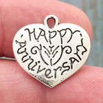 Heart Happy Anniversary Charm in Antique Silver Pewter