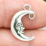 Crescent Moon Charm Pendant in Antique Silver Pewter with Extra Loop for Attachment