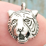 Head of Tiger Charm in Antique Silver Pewter