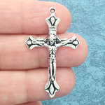 Crucifix Cross Charm in Antique Silver Pewter