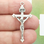 Crucifix Cross Charm Pendant Small in Plain Antique Silver Pewter