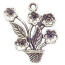Potted Flower Charm Antique Silver Pewter Medium