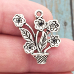 Potted Flower Charm Silver Pewter