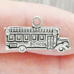 School Bus Charms Bulk in Antique Silver Pewter Double Sided