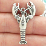 Lobster Charms for Jewelry Making in Antique Silver Pewter