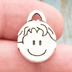 Little Boy Head Charm in Antique Silver Pewter